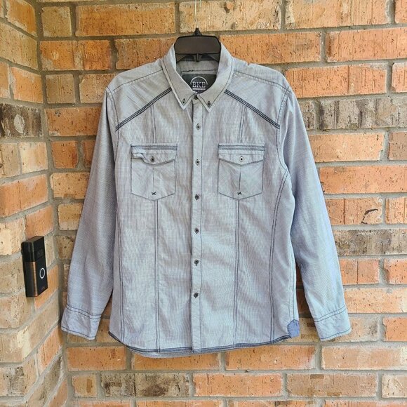 BKE Mens Shirt Size L Striped Standard Fit Long Sleeves Western 100% Cotton - Picture 11 of 11